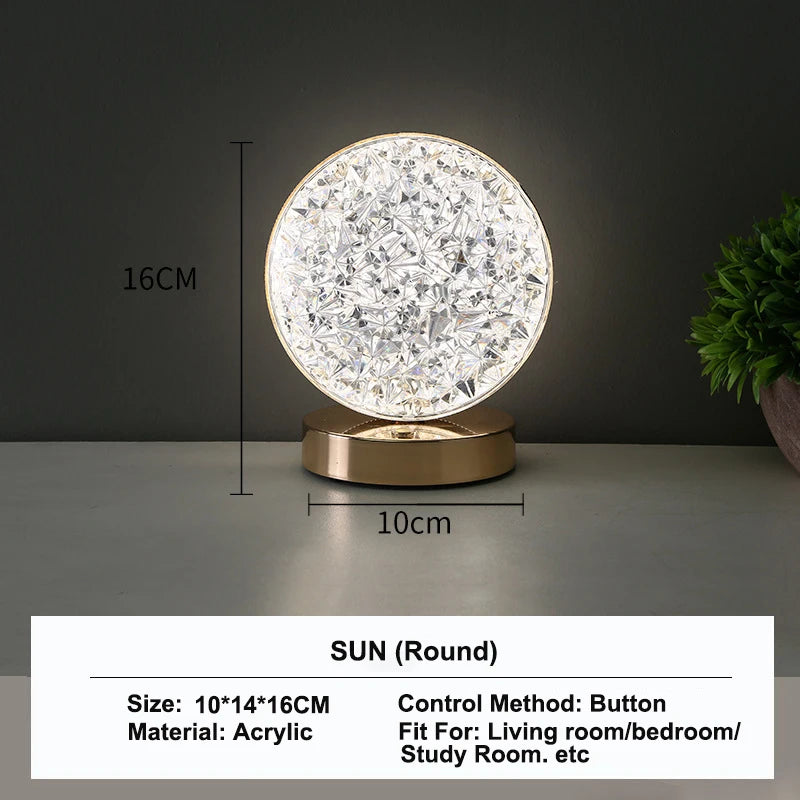 Room Home Decor Bedroom Crystal Touch Dimming Night Light Girls Aesthetics USB Bedside LED Ambient Table 3d Moon Lamp