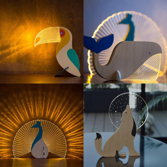 Creative Home Decorate Animal Luminous Ornaments Wood Acrylic Art Table Ornaments Pelican Sirius Whale Toucan Room Decor