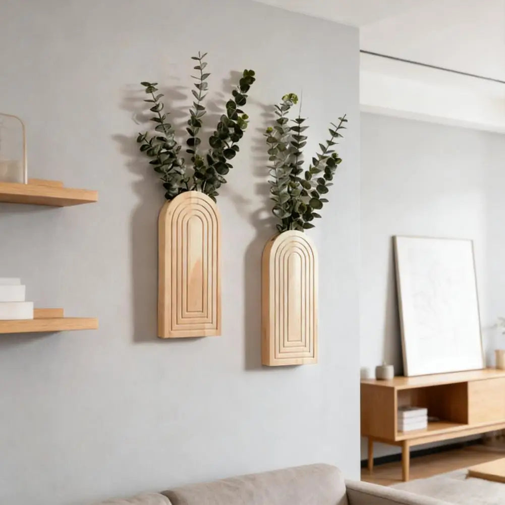 Mid-century Modern Wall Decor Wooden Wall Vase Planter Boho Hanging Decor Farmhouse Rustic Wall Art for Entryway Hallway