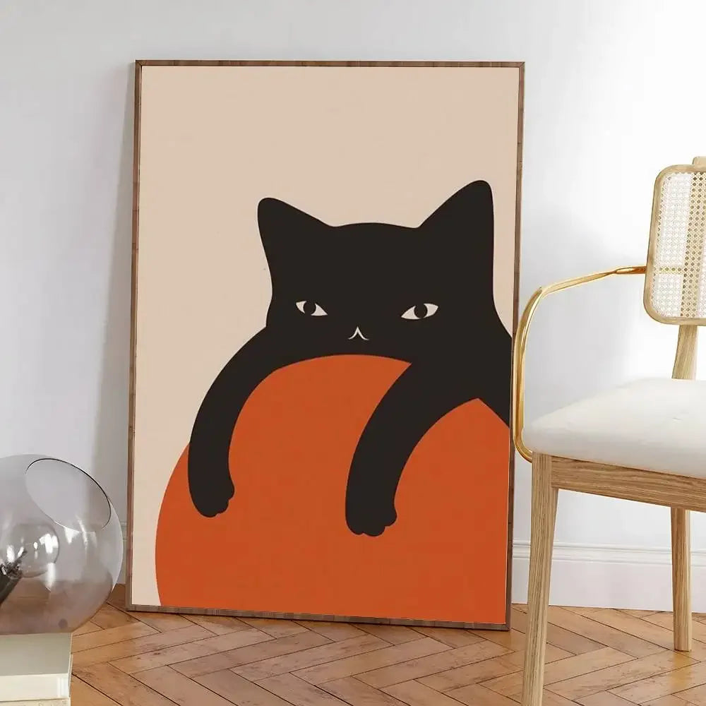 Colorful cute cat in the room Canvas Poster  Waterproof Coffee House Bar fashion Room Decor