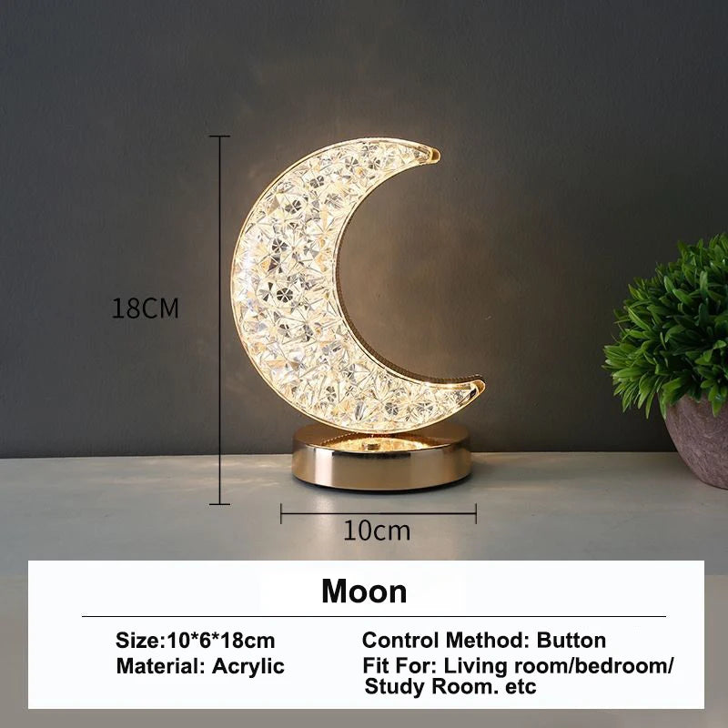 Room Home Decor Bedroom Crystal Touch Dimming Night Light Girls  Aesthetics USB Bedside LED Ambient Table 3d Moon Lamp