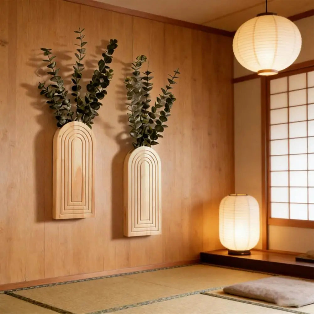 Mid-century Modern Wall Decor Wooden Wall Vase Planter Boho Hanging Decor Farmhouse Rustic Wall Art for Entryway Hallway