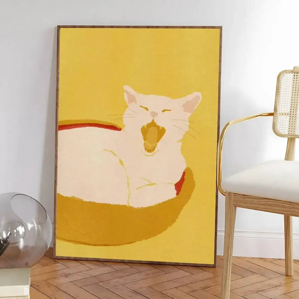 Colorful cute cat in the room Canvas Poster  Waterproof Coffee House Bar fashion Room Decor