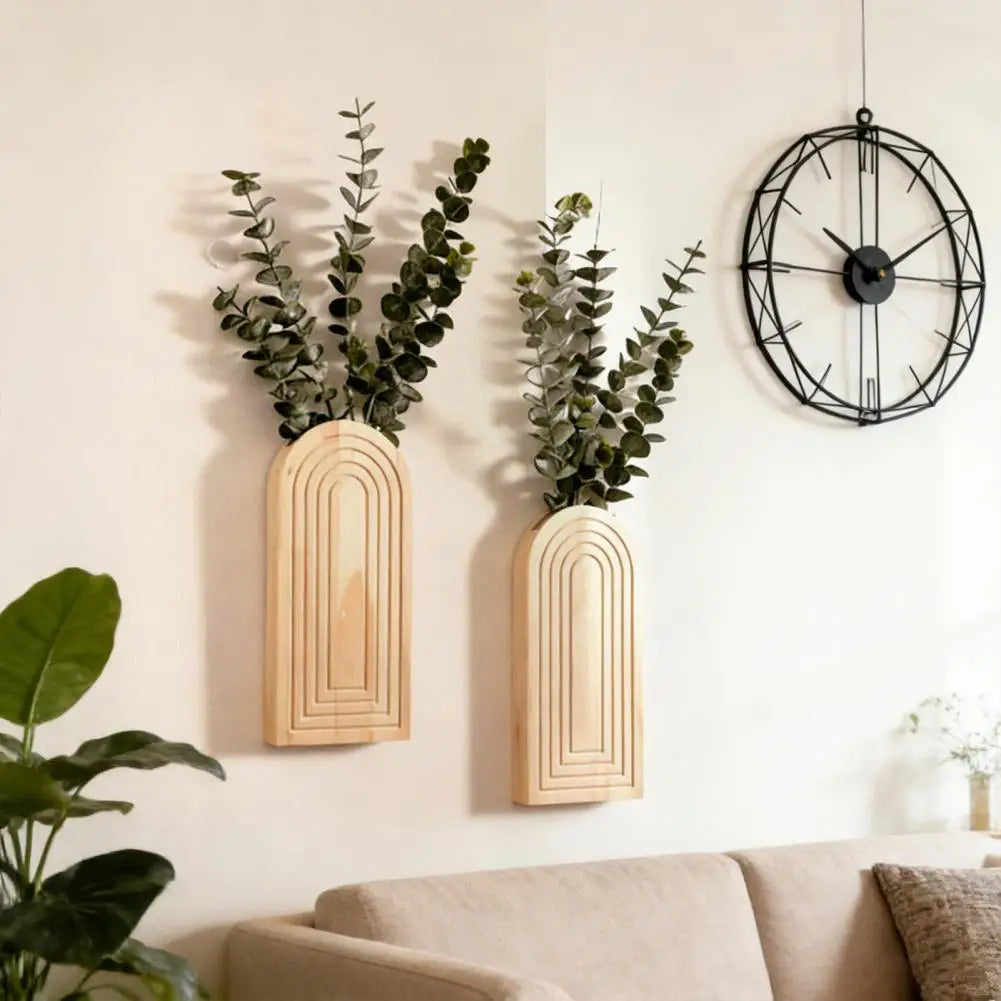 Mid-century Modern Wall Decor Wooden Wall Vase Planter Boho Hanging Decor Farmhouse Rustic Wall Art for Entryway Hallway