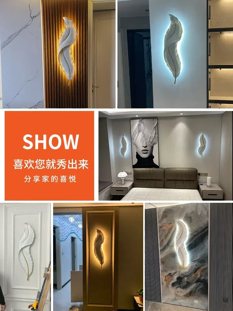 Modern Living Room Corridor Lighting Wall Lamp Nordic Home Decor Bedroom Bedside Lamps Light Luxury Creative LED Feather Lamp