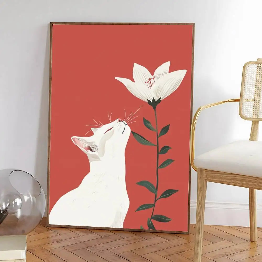 Colorful cute cat in the room Canvas Poster  Waterproof Coffee House Bar fashion Room Decor