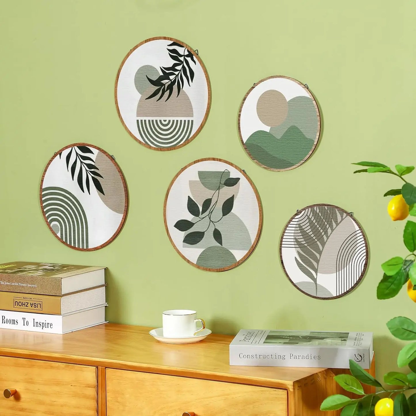 5Pcs 2D Flat Wall Art Wooden Living Room Wall Decor Bohemian Hanging Farmhouse Geometric Aesthetic Wood Minimalist Bedroom Gifts