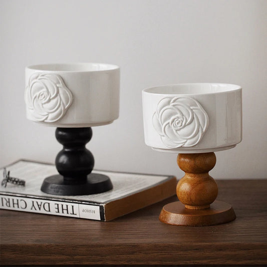 Aromatherapy Candle Holder Room Decor French Goblet Ceramic Light Luxury Elegant Decoration Vintage Camellia Cake Candlesticks