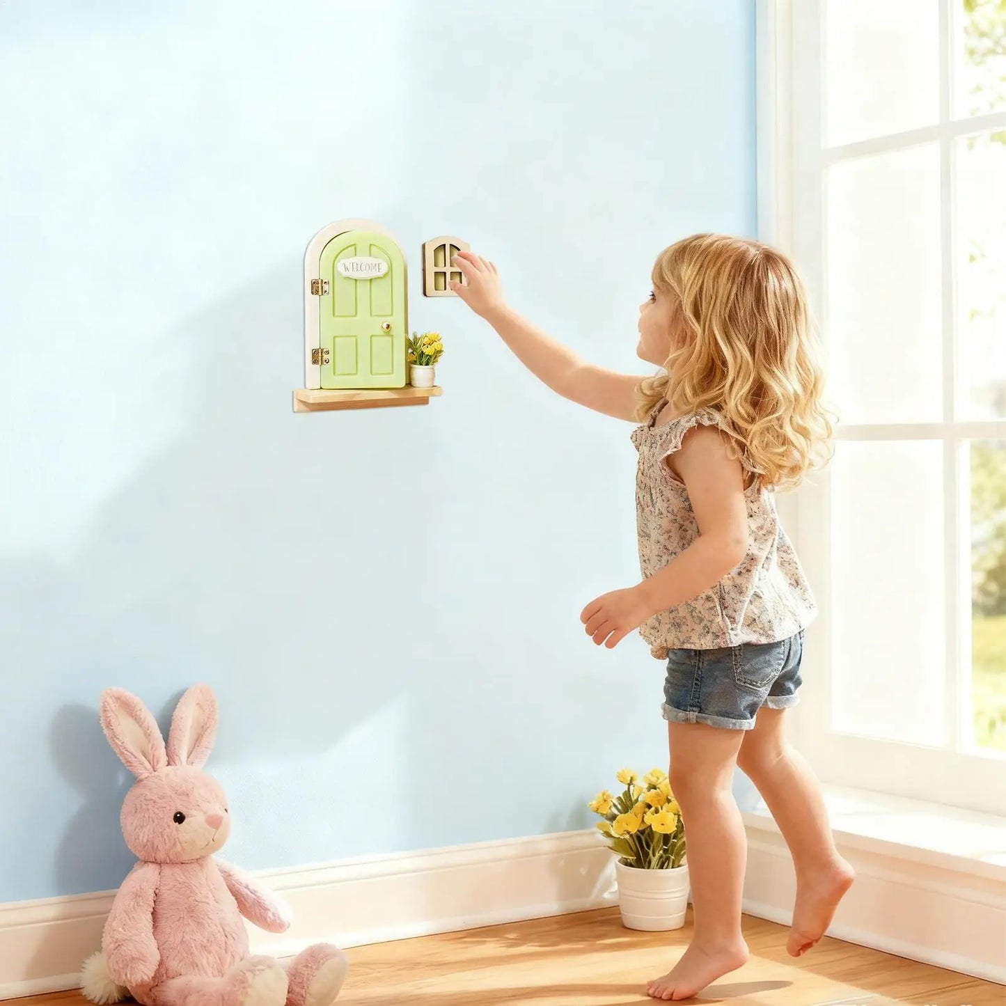 Miniature Fairy Garden Door Wooden Wall Decoration Creative DIY Craft for Kids Room Playhouse Nursery Princess Theme Decor