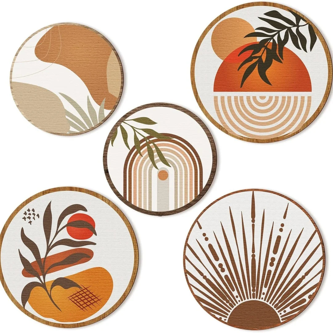 5Pcs 2D Flat Wall Art Wooden Living Room Wall Decor Bohemian Hanging Farmhouse Geometric Aesthetic Wood Minimalist Bedroom Gifts