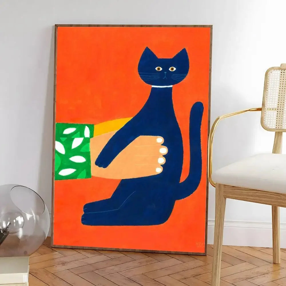 Colorful cute cat in the room Canvas Poster  Waterproof Coffee House Bar fashion Room Decor
