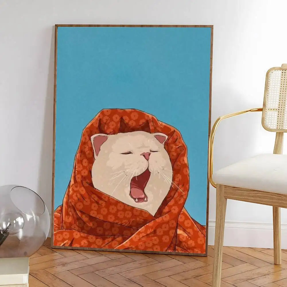 Colorful cute cat in the room Canvas Poster  Waterproof Coffee House Bar fashion Room Decor