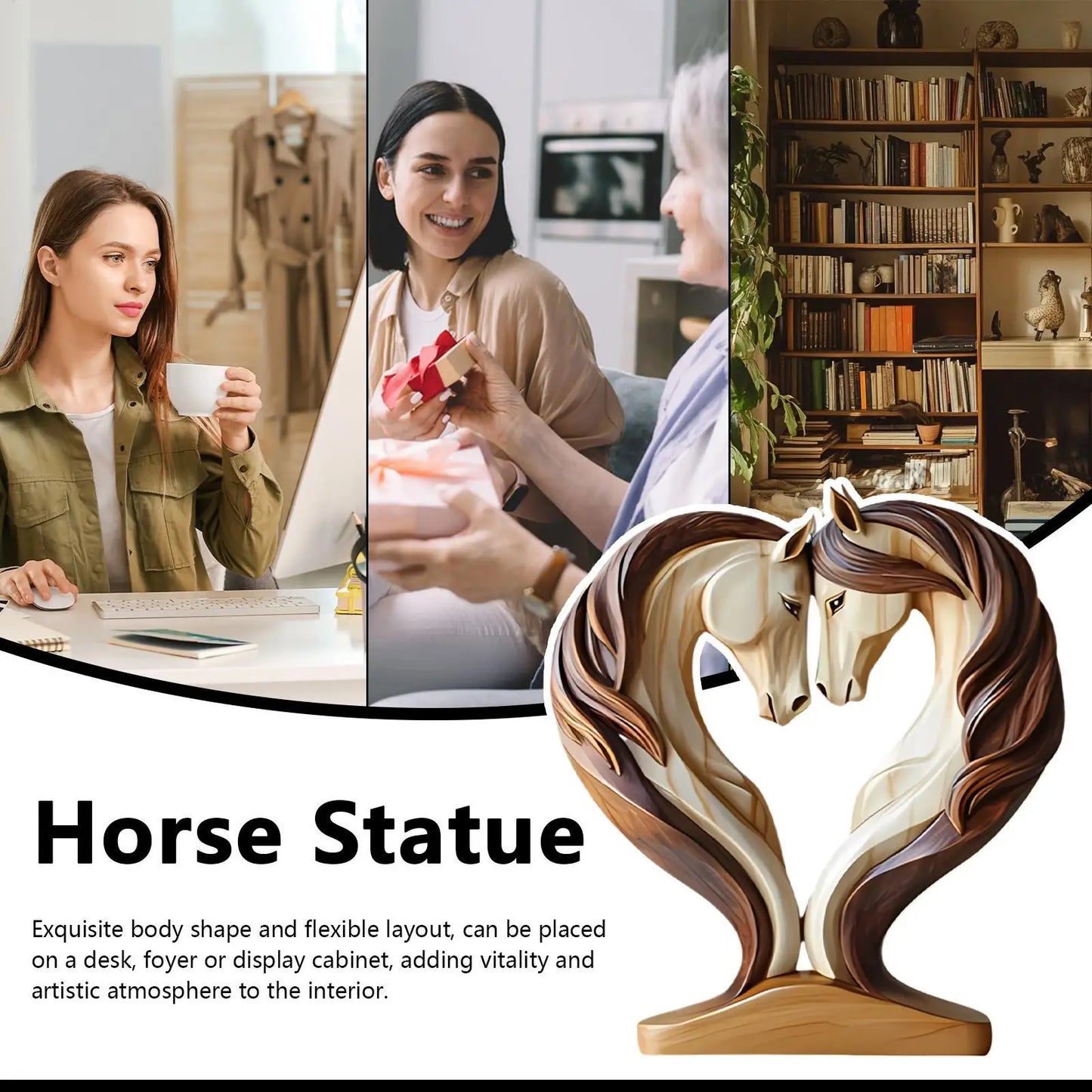 2D Wood Horse Room Decor Horse Statues Home Decor Snuggle Pose Animal Sculpture For Workplace Exhibition Hall Shelf Living Room