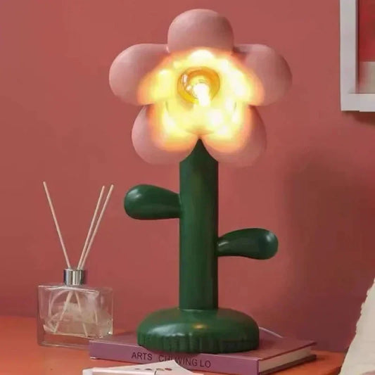 Flower Children's Room Decor Table Lamp Green Resin Desk LED Lighting Fixture Living Shop House Atmosphere Light table