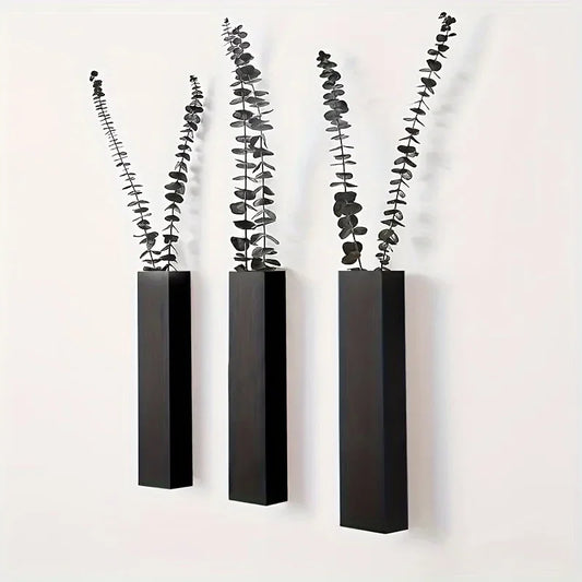 Rustic Wooden Wall-Mounted Vase, Wooden Wall Decor for Indoor Plants, Living Room Hanging Vases, Bathroom Wall Decor