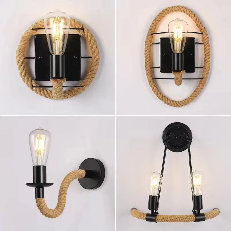 Wall Decor  Lamp for Bedroom American Twine Retro Industrial Style Creative Village Restaurant Bar Aisle Wall Light
