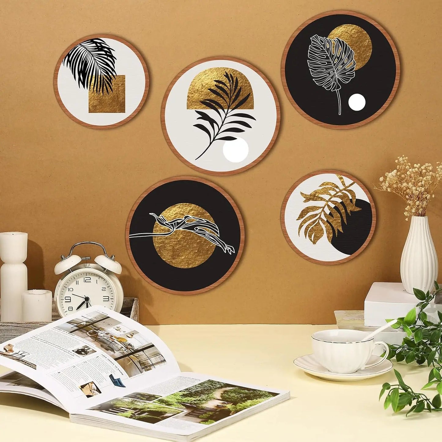 5Pcs 2D Flat Wall Art Wooden Living Room Wall Decor Bohemian Hanging Farmhouse Geometric Aesthetic Wood Minimalist Bedroom Gifts