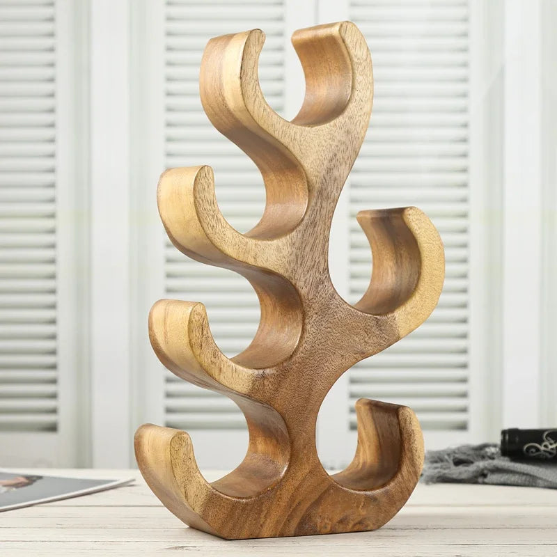 Thai Style Coral Wood Wine Rack Carving Ornament Artistic Living Room Decor Study Cabinet Household Decoration