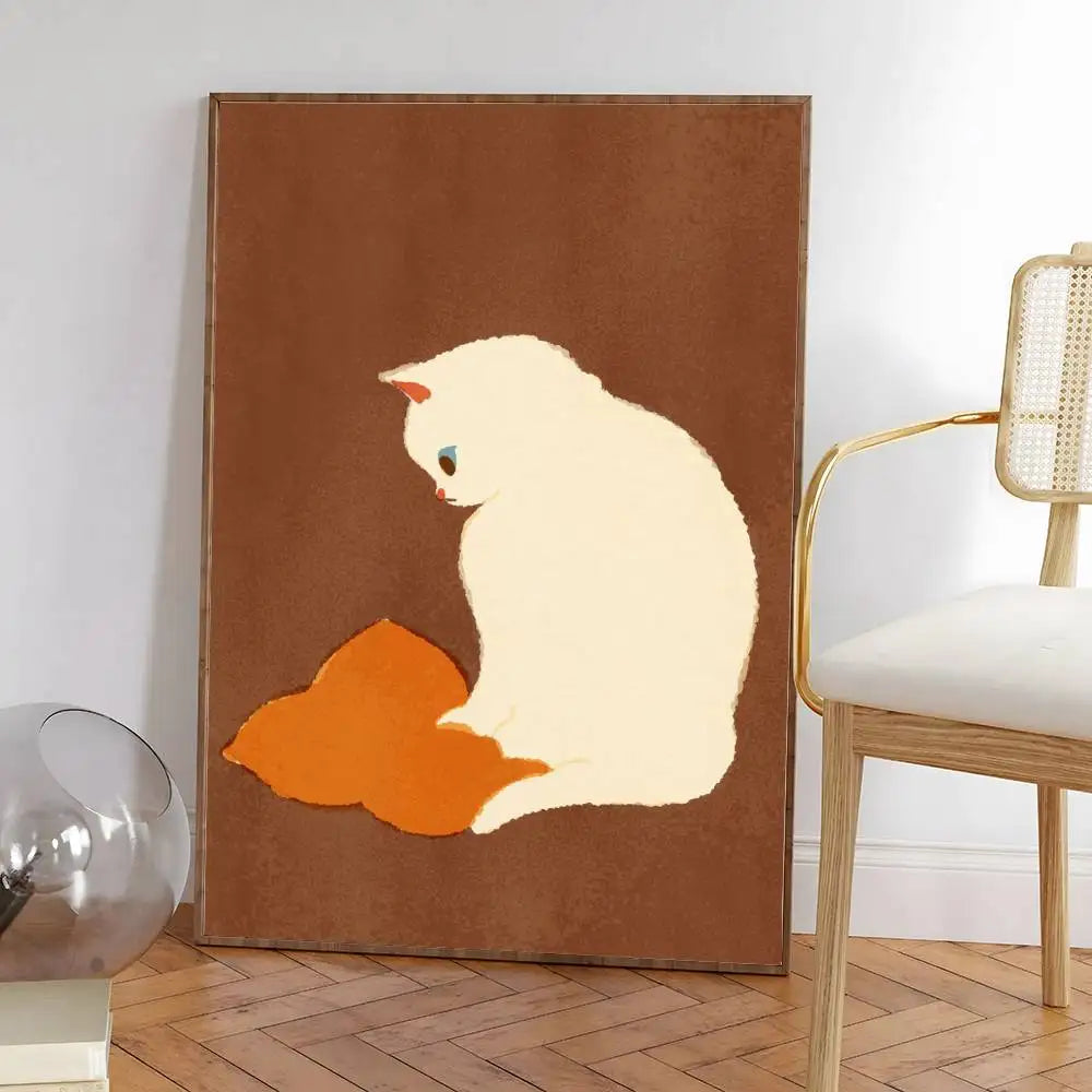 Colorful cute cat in the room Canvas Poster  Waterproof Coffee House Bar fashion Room Decor