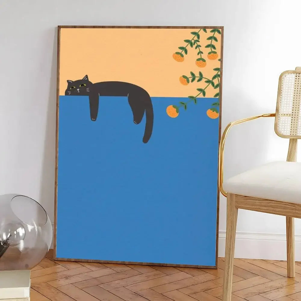 Colorful cute cat in the room Canvas Poster  Waterproof Coffee House Bar fashion Room Decor