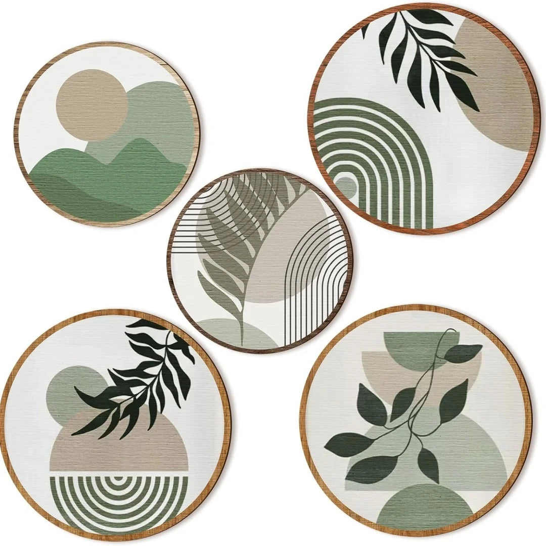 5Pcs 2D Flat Wall Art Wooden Living Room Wall Decor Bohemian Hanging Farmhouse Geometric Aesthetic Wood Minimalist Bedroom Gifts