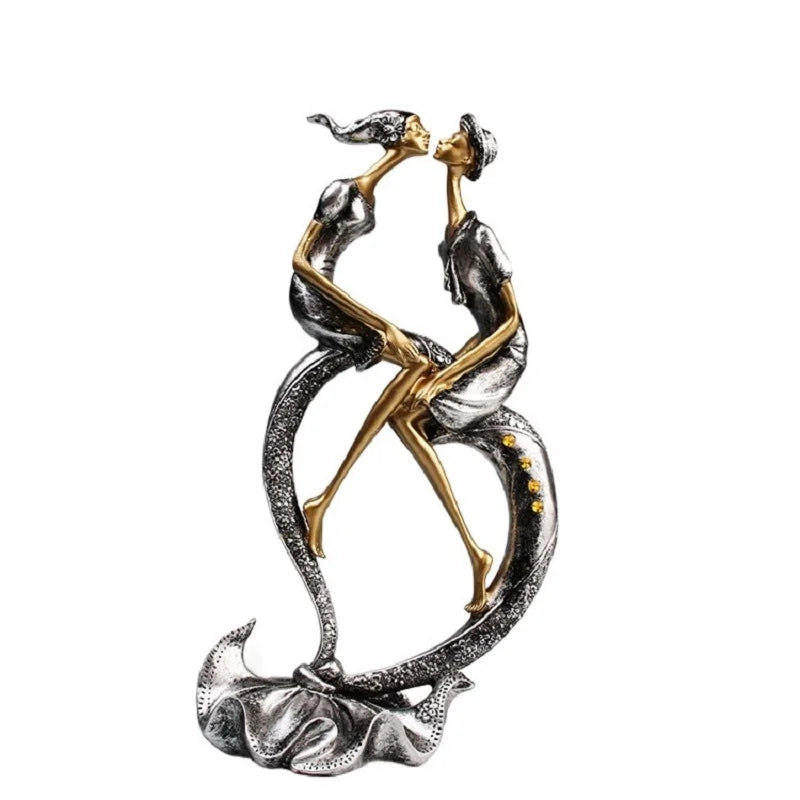 Elegant Romantic Couple Sculpture, Resin Craft Creative Living Room TV Cabinet Bedroom Decor, Modern Home Deco