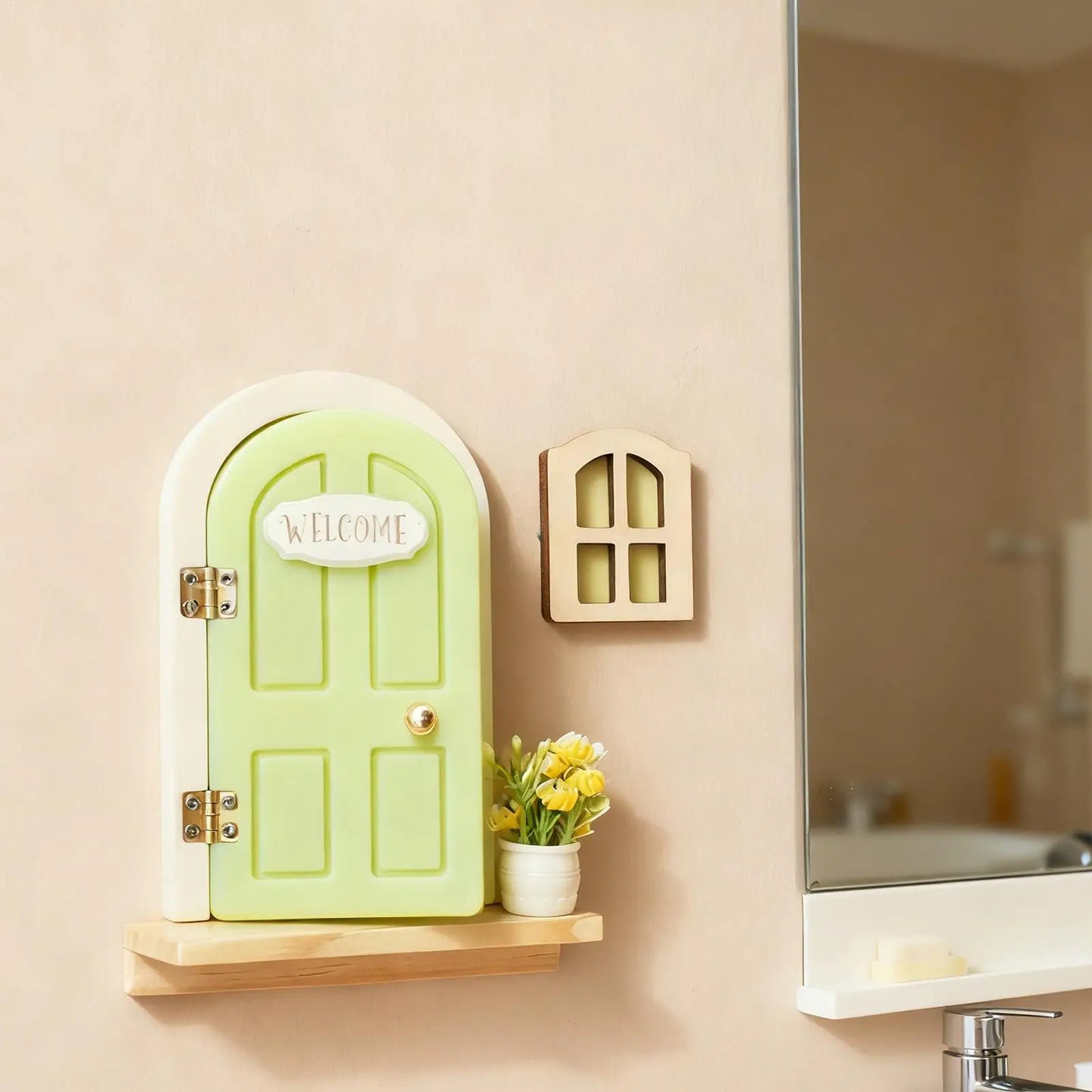 Miniature Fairy Garden Door Wooden Wall Decoration Creative DIY Craft for Kids Room Playhouse Nursery Princess Theme Decor