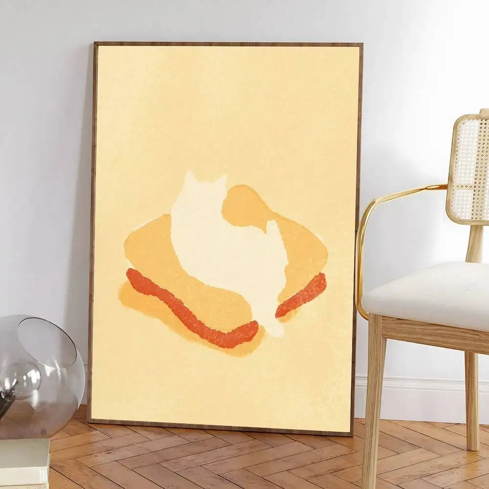 Colorful cute cat in the room Canvas Poster  Waterproof Coffee House Bar fashion Room Decor