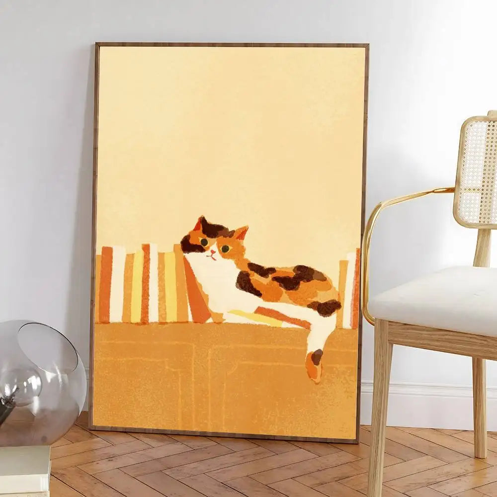 Colorful cute cat in the room Canvas Poster  Waterproof Coffee House Bar fashion Room Decor