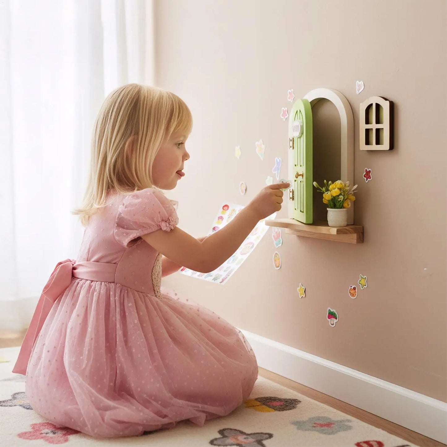 Miniature Fairy Garden Door Wooden Wall Decoration Creative DIY Craft for Kids Room Playhouse Nursery Princess Theme Decor