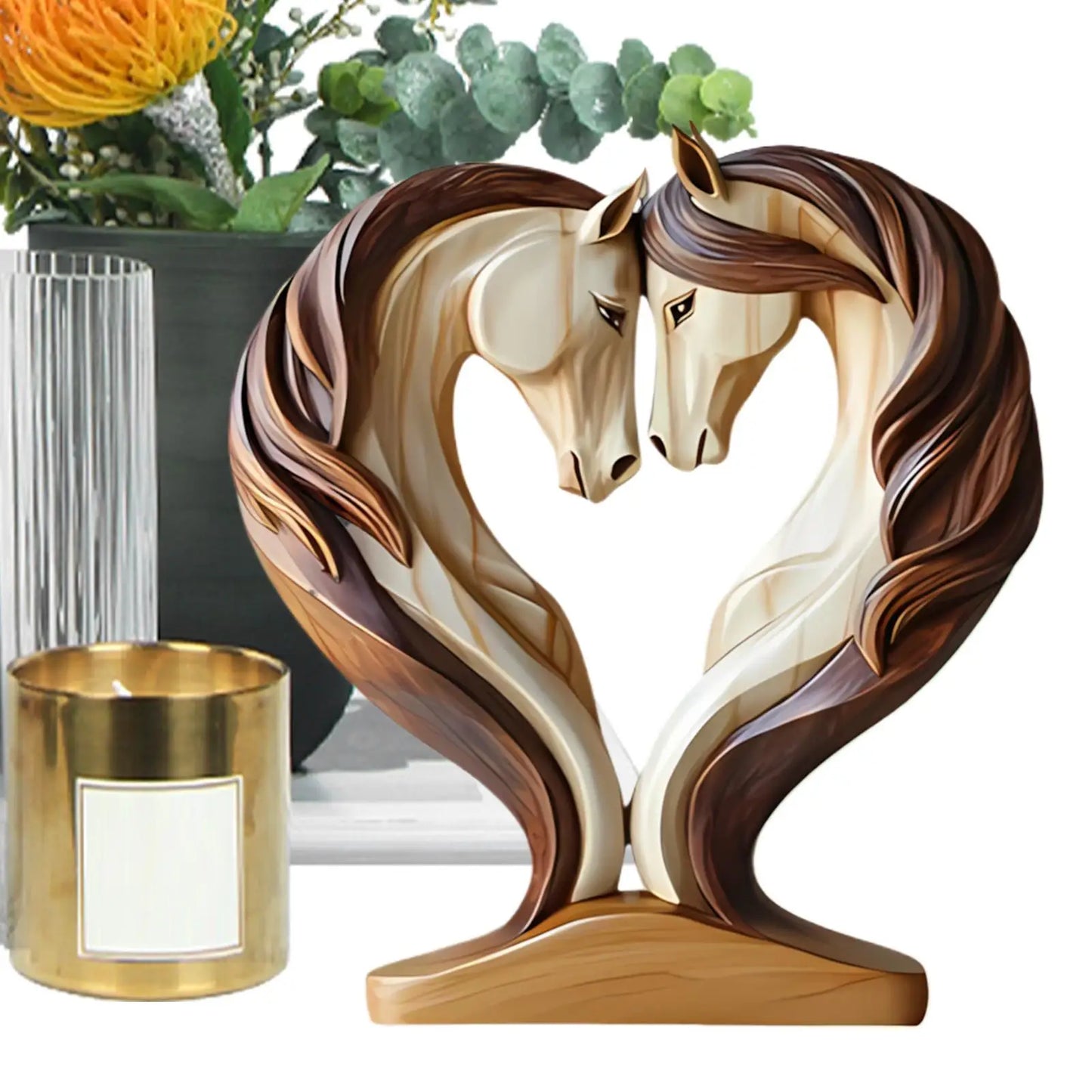 2D Wood Horse Room Decor Horse Statues Home Decor Snuggle Pose Animal Sculpture For Workplace Exhibition Hall Shelf Living Room