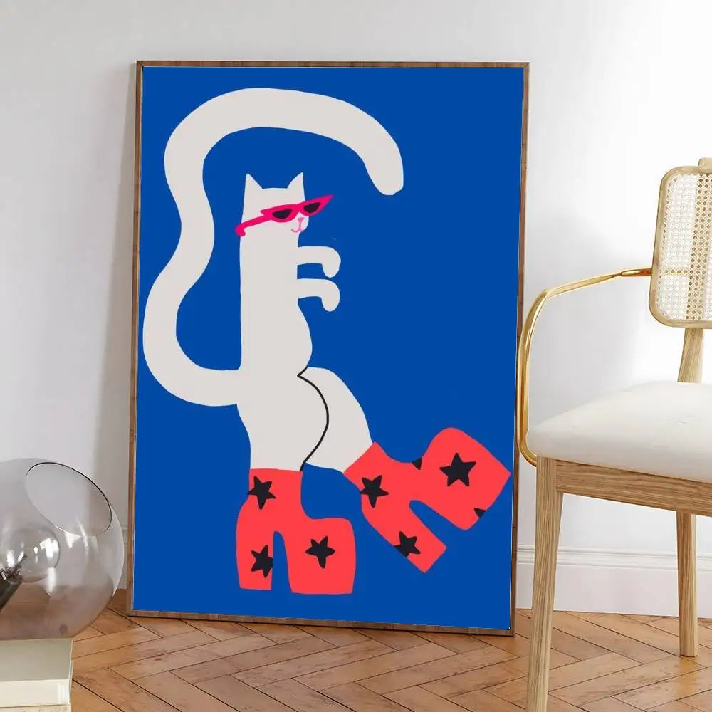 Colorful cute cat in the room Canvas Poster  Waterproof Coffee House Bar fashion Room Decor