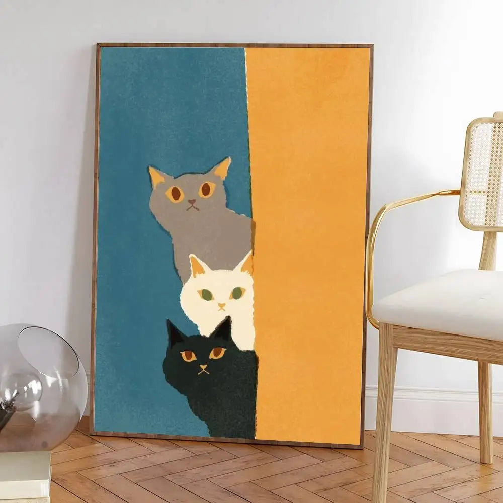 Colorful cute cat in the room Canvas Poster  Waterproof Coffee House Bar fashion Room Decor