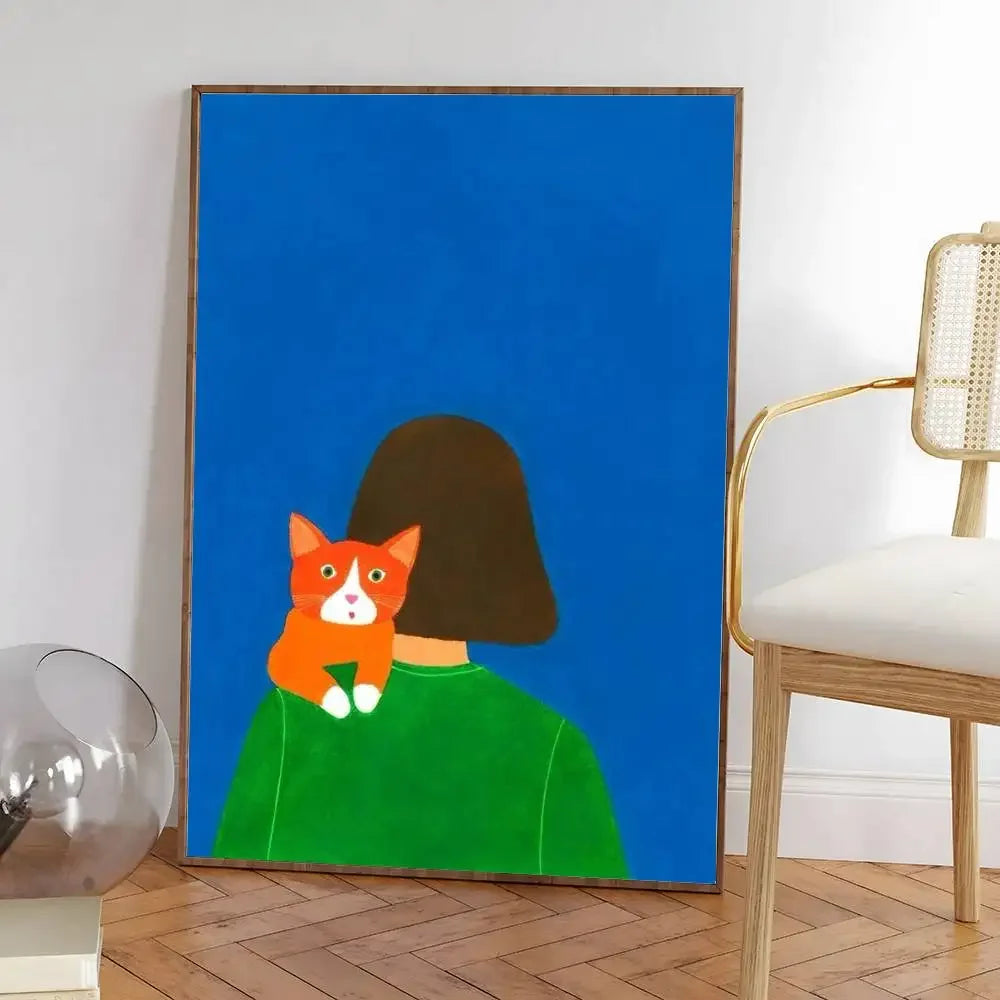 Colorful cute cat in the room Canvas Poster  Waterproof Coffee House Bar fashion Room Decor