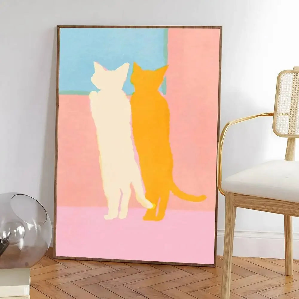 Colorful cute cat in the room Canvas Poster  Waterproof Coffee House Bar fashion Room Decor