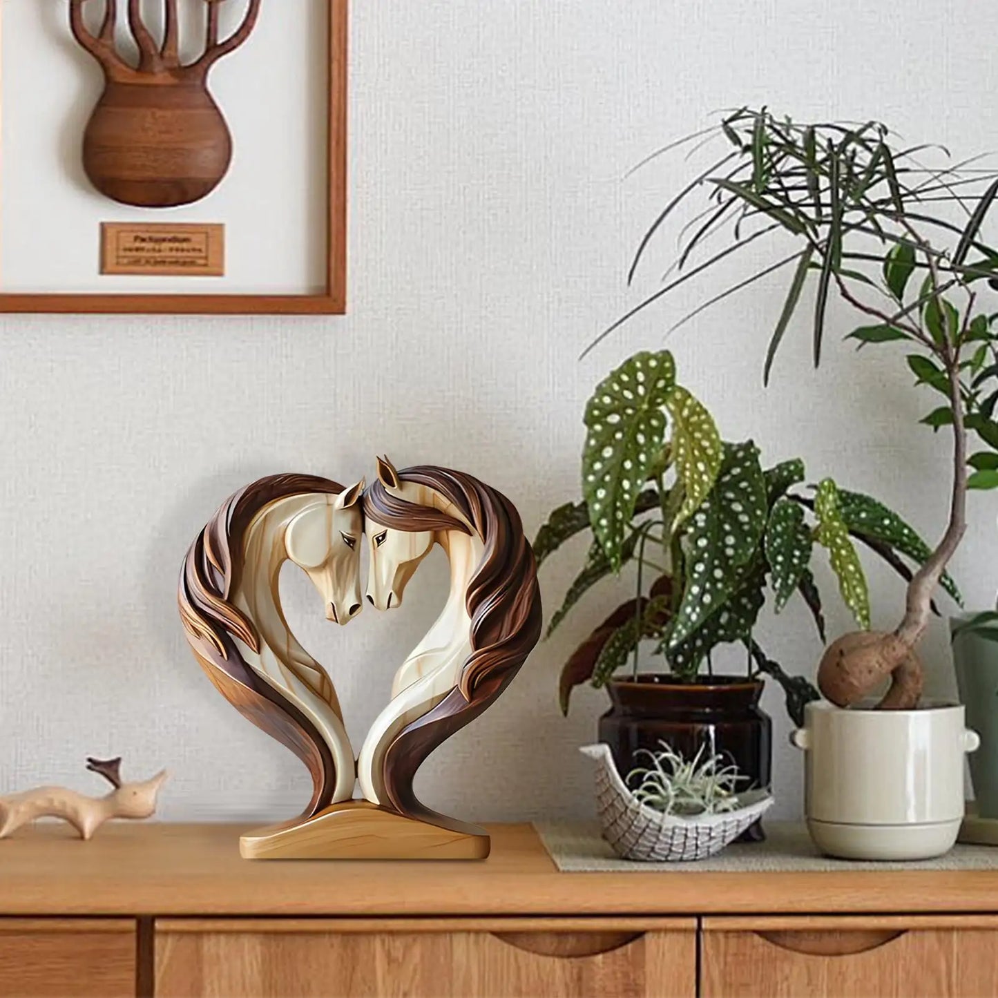 2D Wood Horse Room Decor Horse Statues Home Decor Snuggle Pose Animal Sculpture For Workplace Exhibition Hall Shelf Living Room