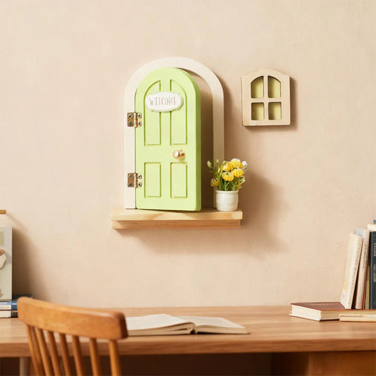Miniature Fairy Garden Door Wooden Wall Decoration Creative DIY Craft for Kids Room Playhouse Nursery Princess Theme Decor