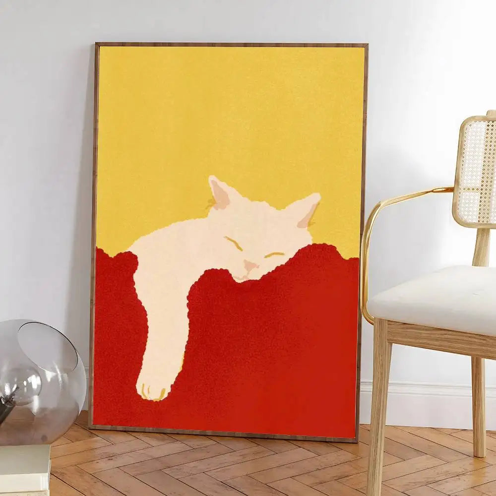 Colorful cute cat in the room Canvas Poster  Waterproof Coffee House Bar fashion Room Decor