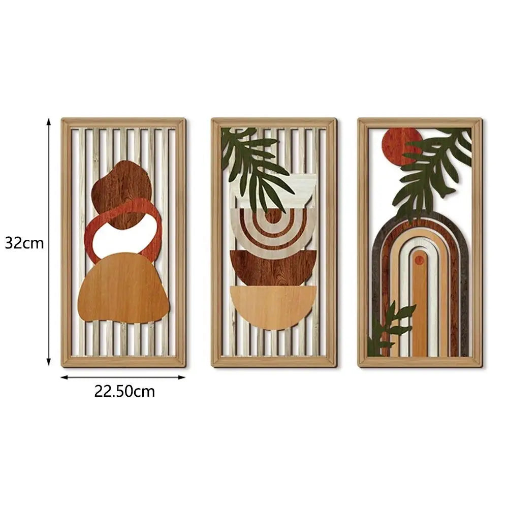 Modern Line Hollow Wooden Art Wall Decor Abstract Geometric Wall Sculptures Banana Leaves Bohemian Wall Art Decor