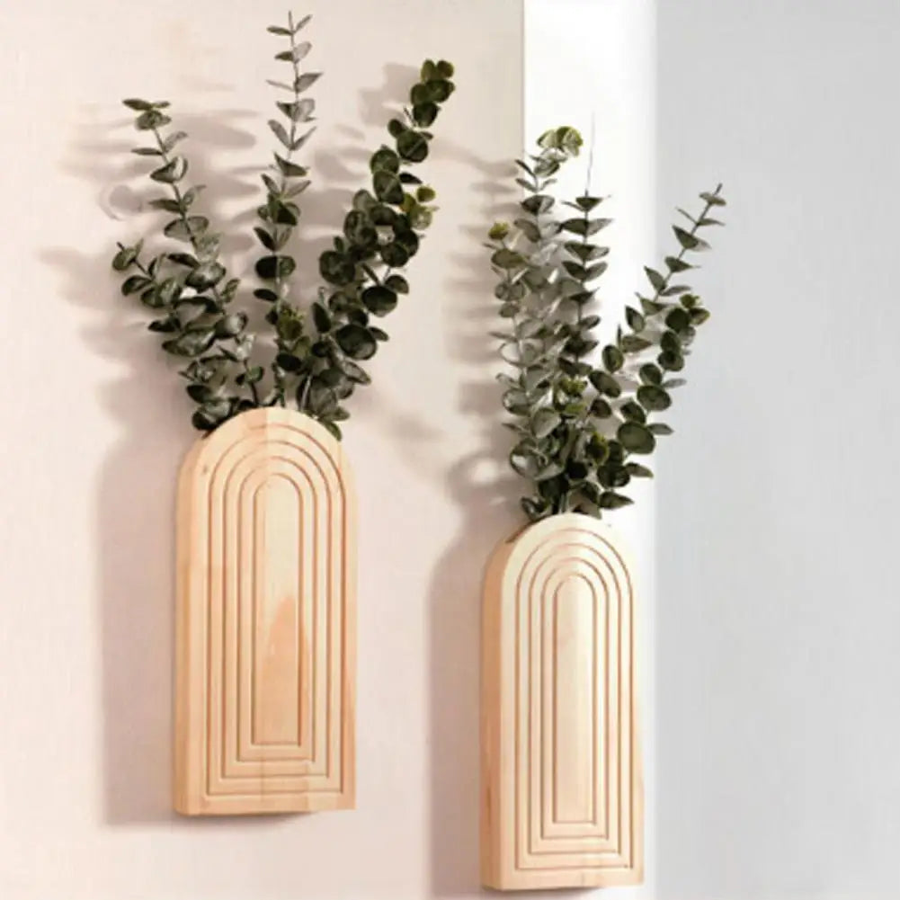 Mid-century Modern Wall Decor Wooden Wall Vase Planter Boho Hanging Decor Farmhouse Rustic Wall Art for Entryway Hallway