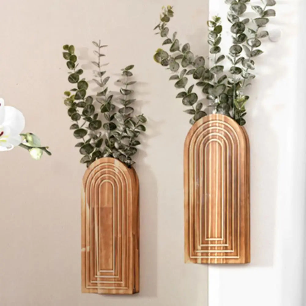 Mid-century Modern Wall Decor Wooden Wall Vase Planter Boho Hanging Decor Farmhouse Rustic Wall Art for Entryway Hallway