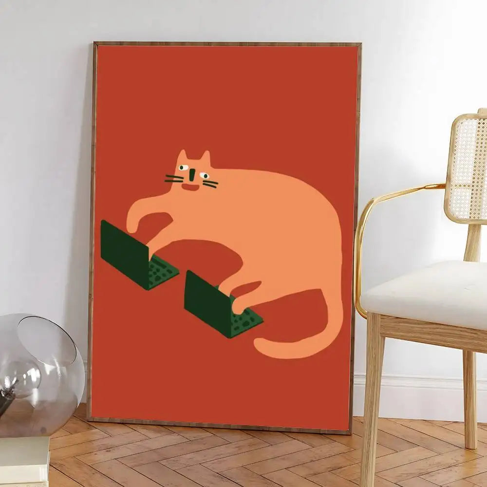 Colorful cute cat in the room Canvas Poster  Waterproof Coffee House Bar fashion Room Decor