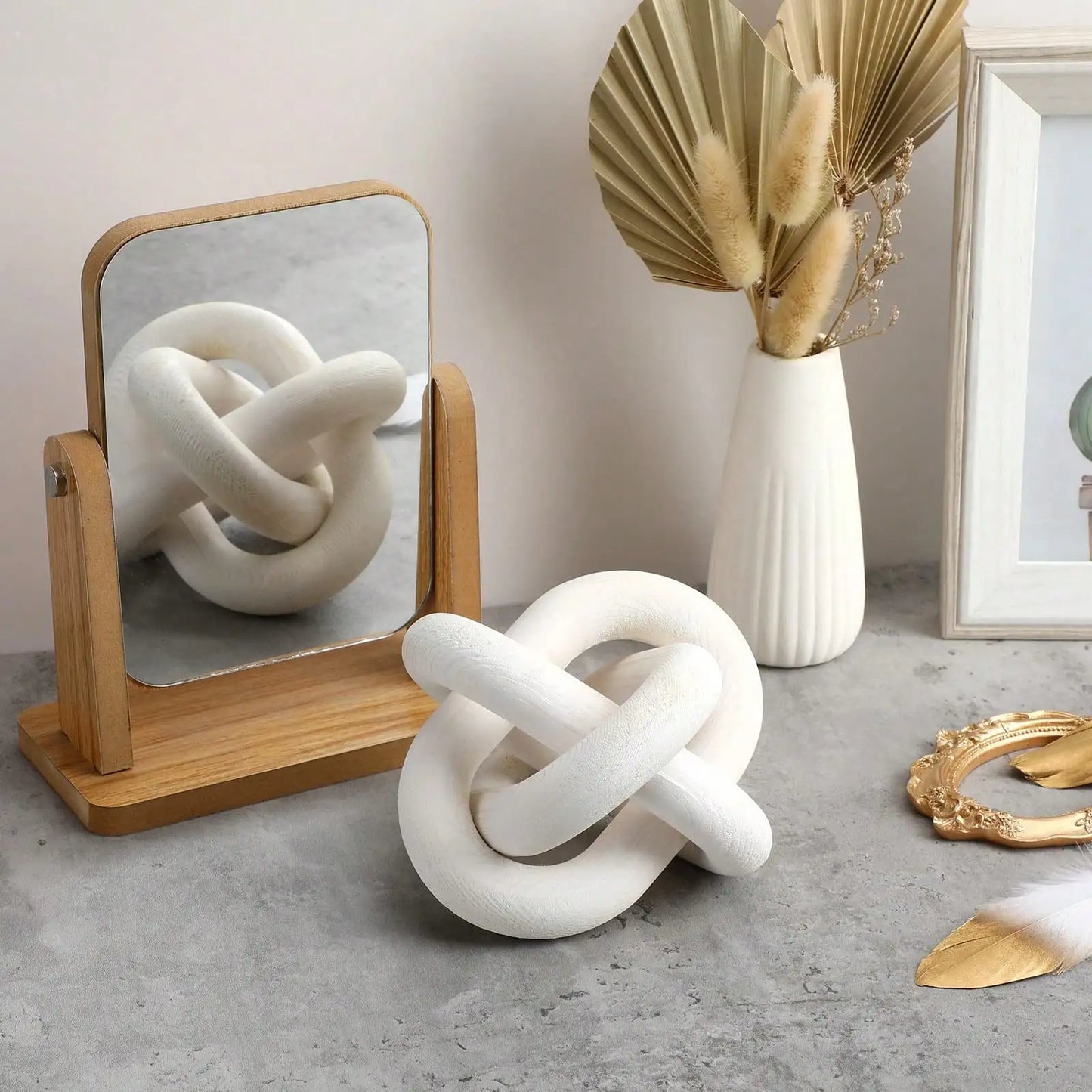 Hand Carved Coffee Table Decoration, Boho Chain Link Decor, Modern Shelf, Rustic Objects for Home Living Room Bedroom