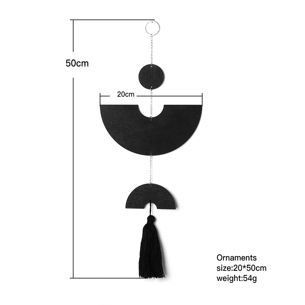 Boho Room Decor Black Wall Art Wood Dream Catcher Geometric Farmhouse Tassel Macrame Wall Hanging Bedroom Rustic Decor for Home