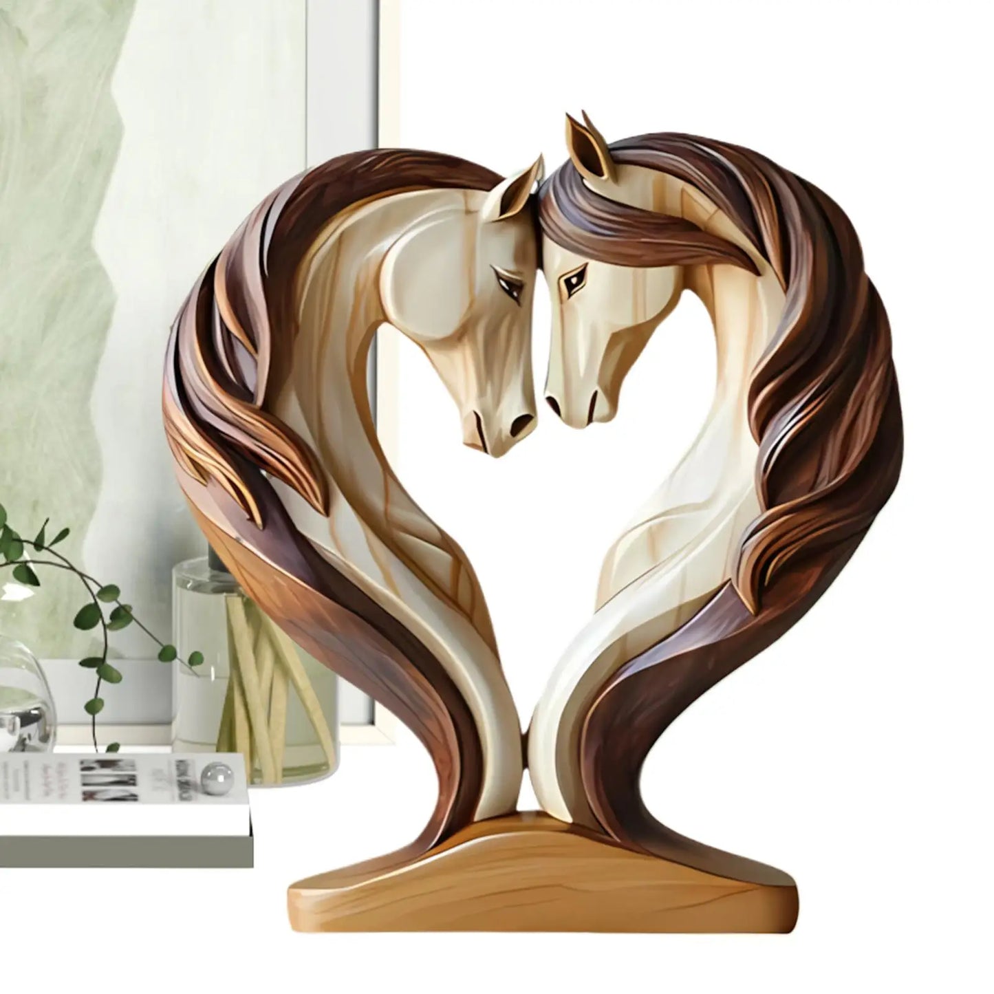 2D Wood Horse Room Decor Horse Statues Home Decor Snuggle Pose Animal Sculpture For Workplace Exhibition Hall Shelf Living Room