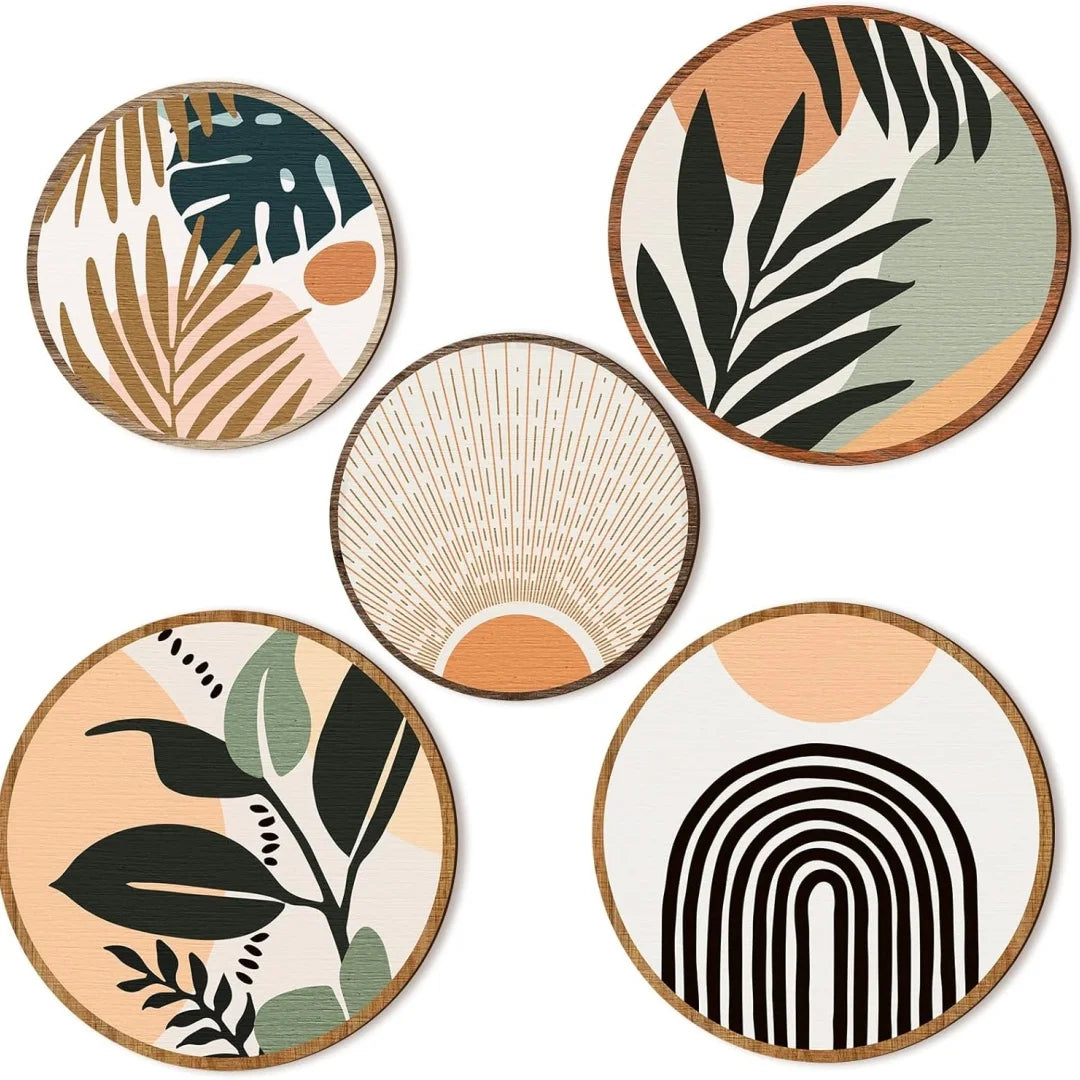 5Pcs 2D Flat Wall Art Wooden Living Room Wall Decor Bohemian Hanging Farmhouse Geometric Aesthetic Wood Minimalist Bedroom Gifts